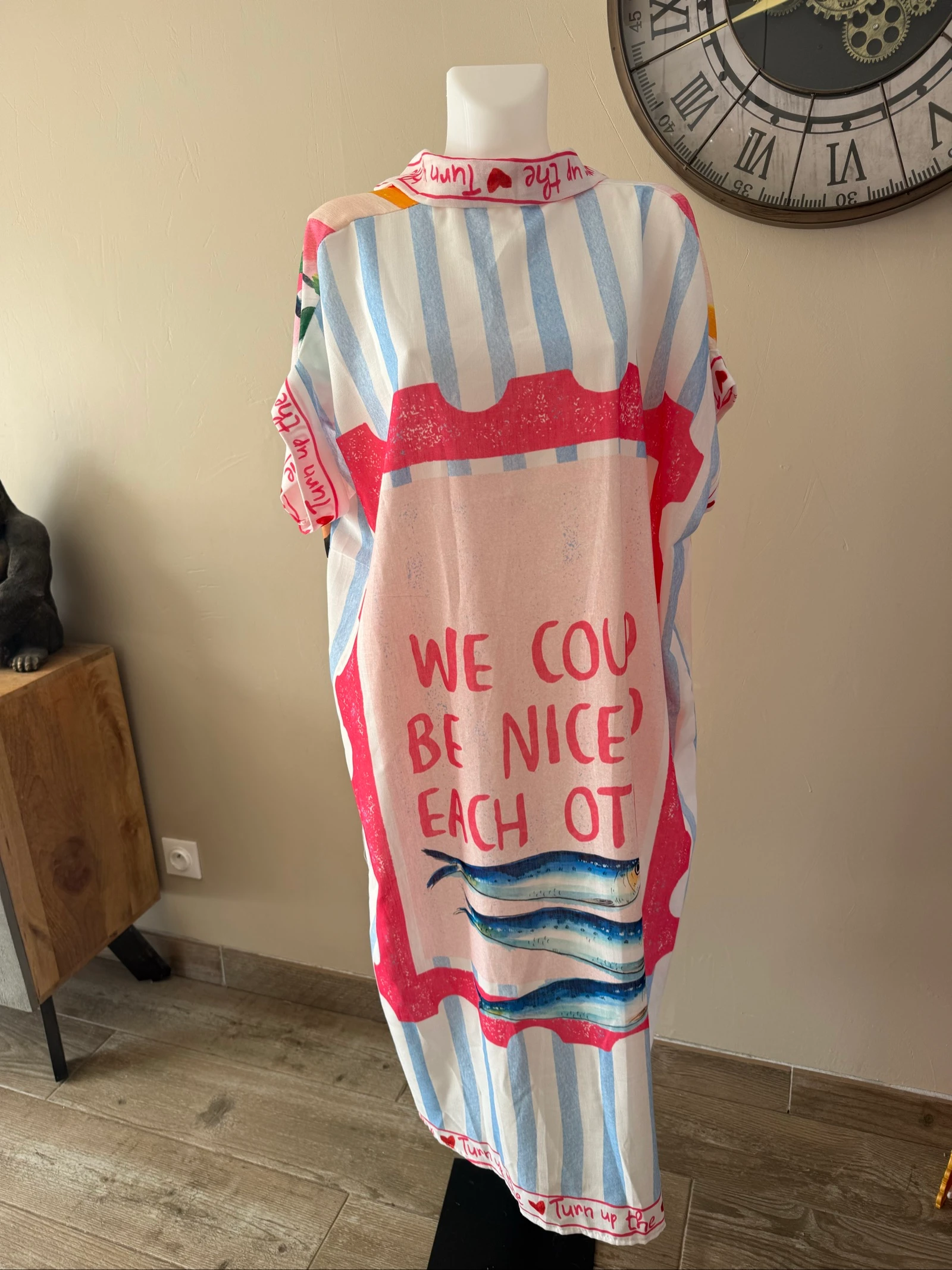 Vestido camisa oversized Made in Italy limão e sardinhas tendência – Tamanho 40 a 48 – photo 2